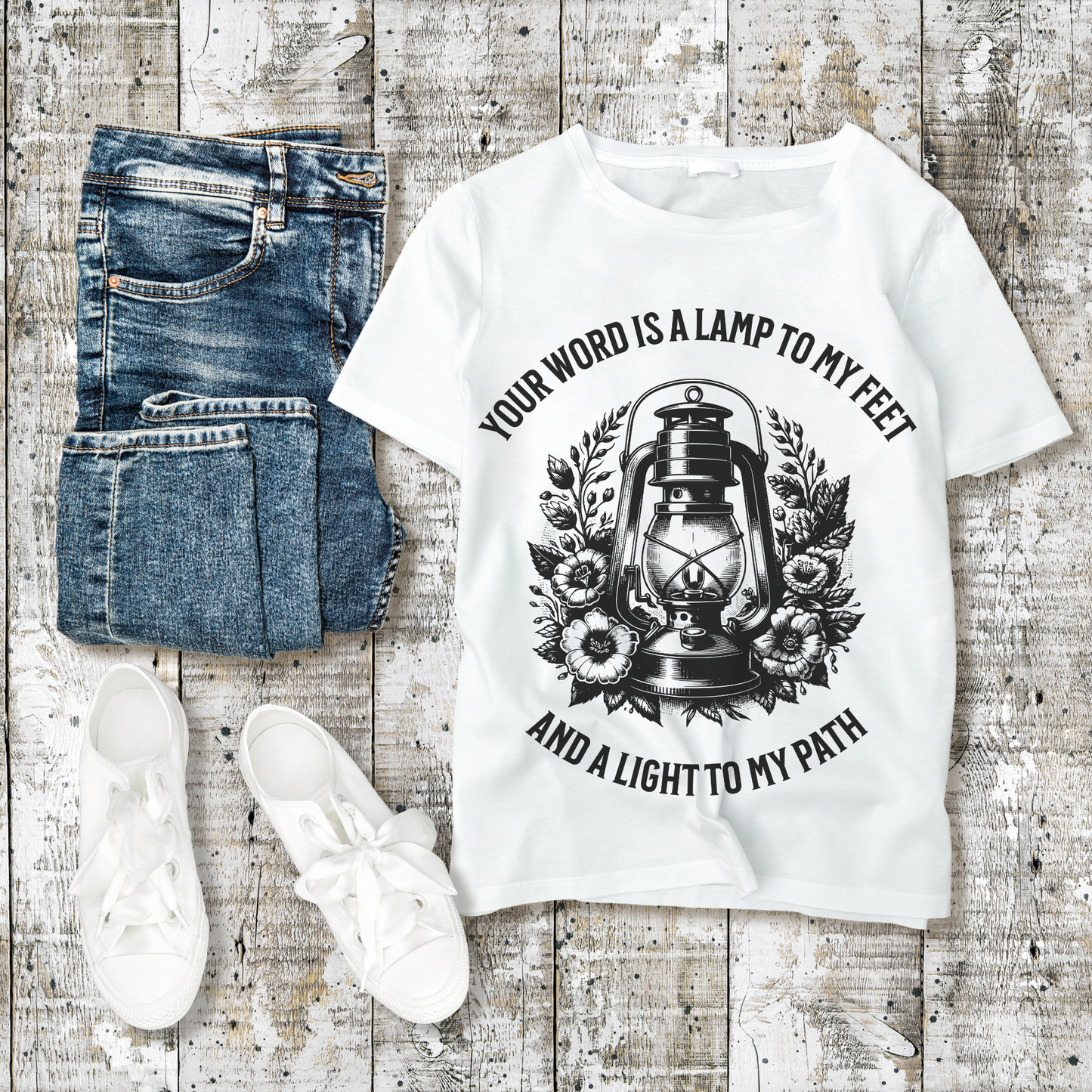 Unisex Christian Bible Verse Tee, Your Word Is A Lamp To My Feet, Faith-Based Clothing