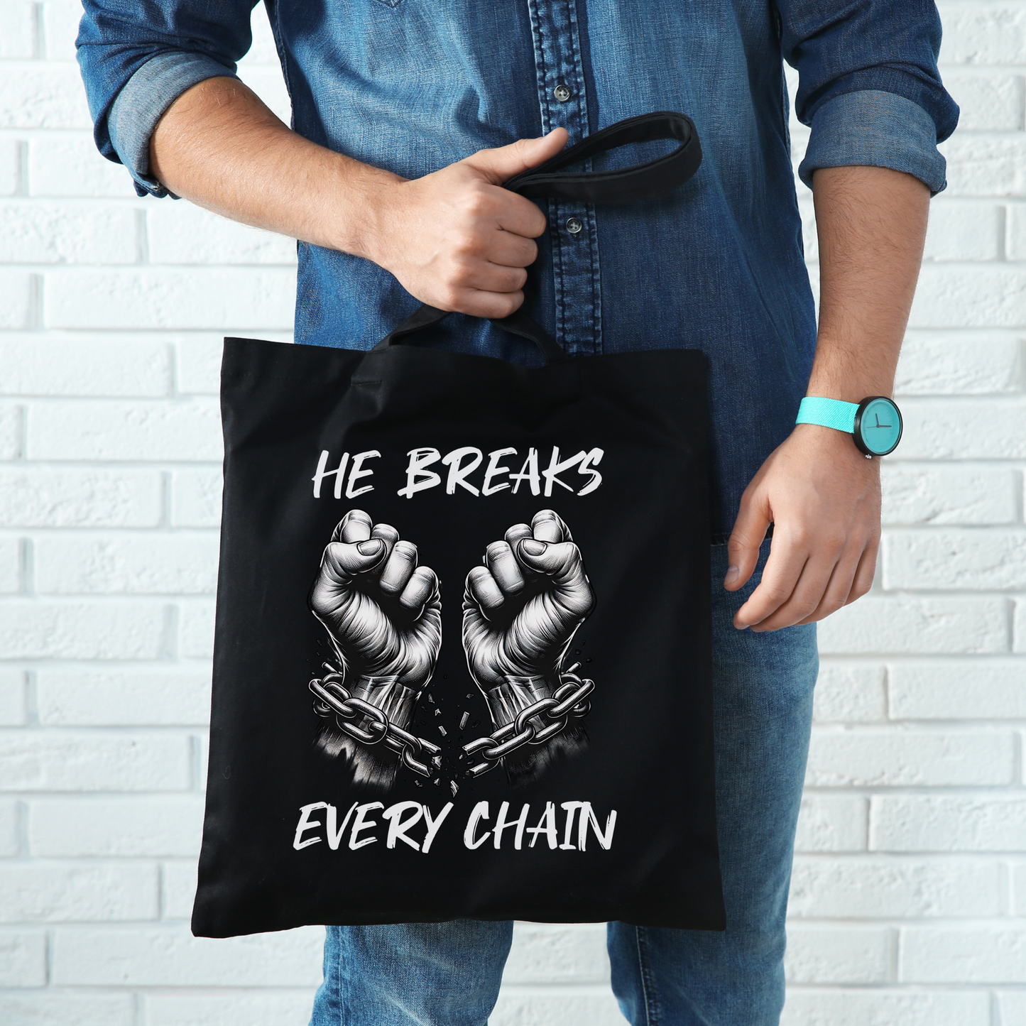 Bible Tote Bag, He Breaks Every Chain