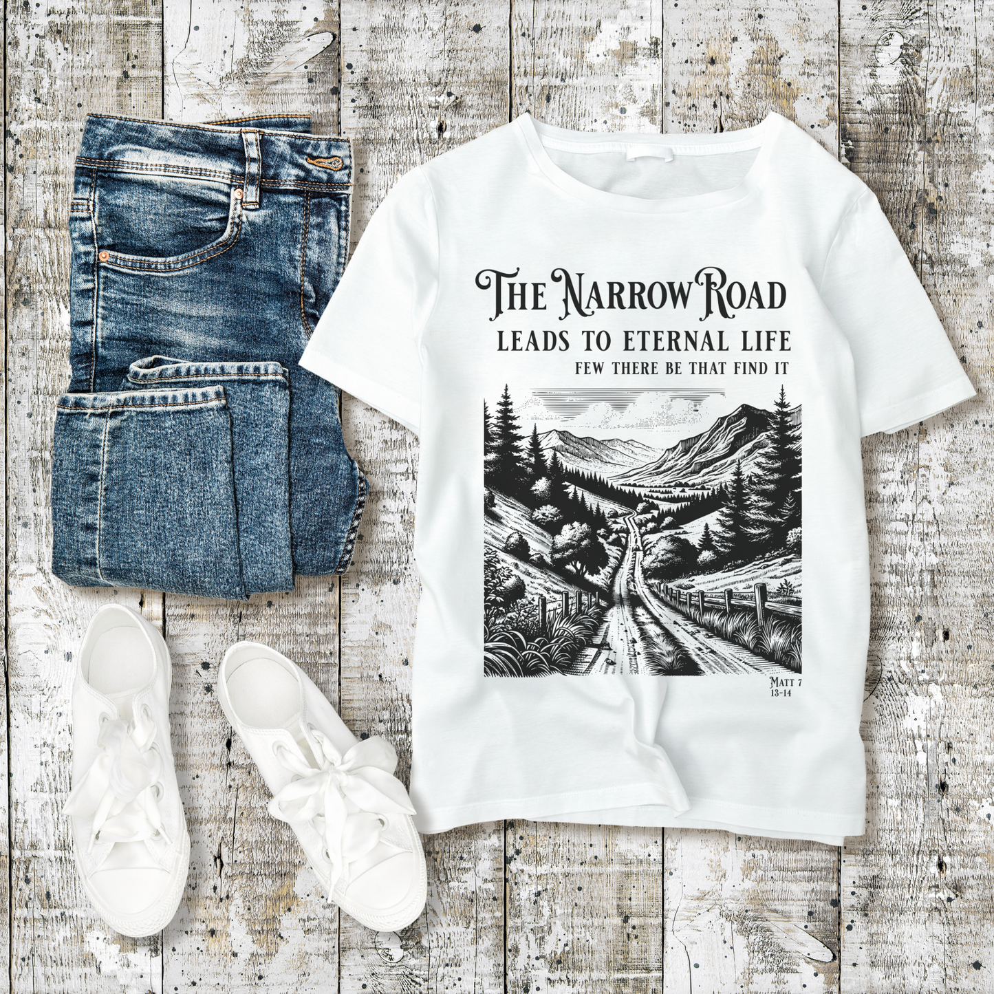 The Narrow Road Bible Verse Shirt, Christian Graphic T Shirt, Christian Merch