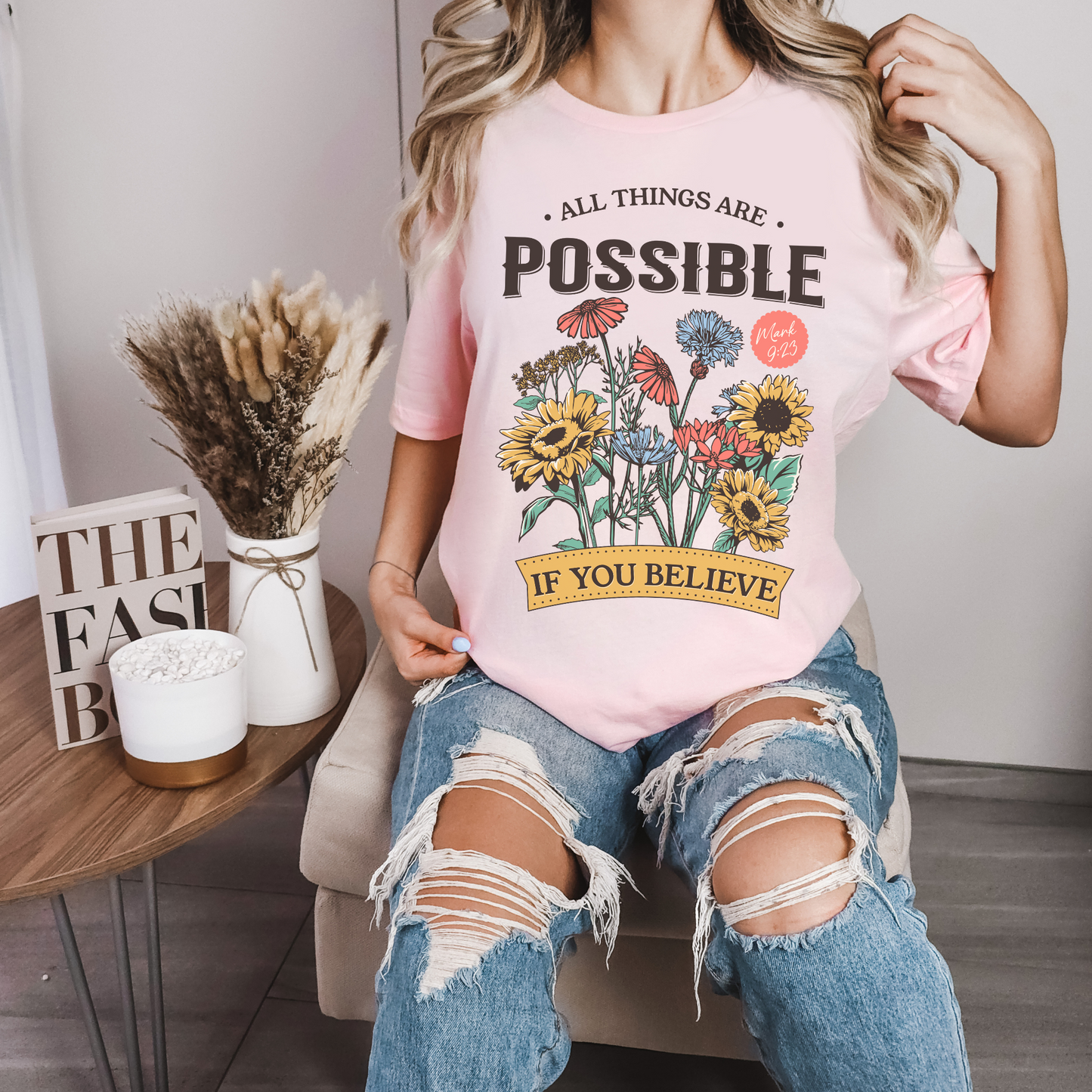 Women's Boho Christian Shirt, All Things Are Possible, Floral Womens Christian Shirt, Bible Verse Shirt