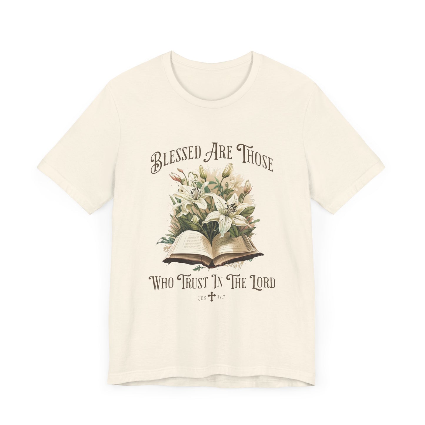 womens floral christian t shirt with a bible verse blessed are those who trust in the lord