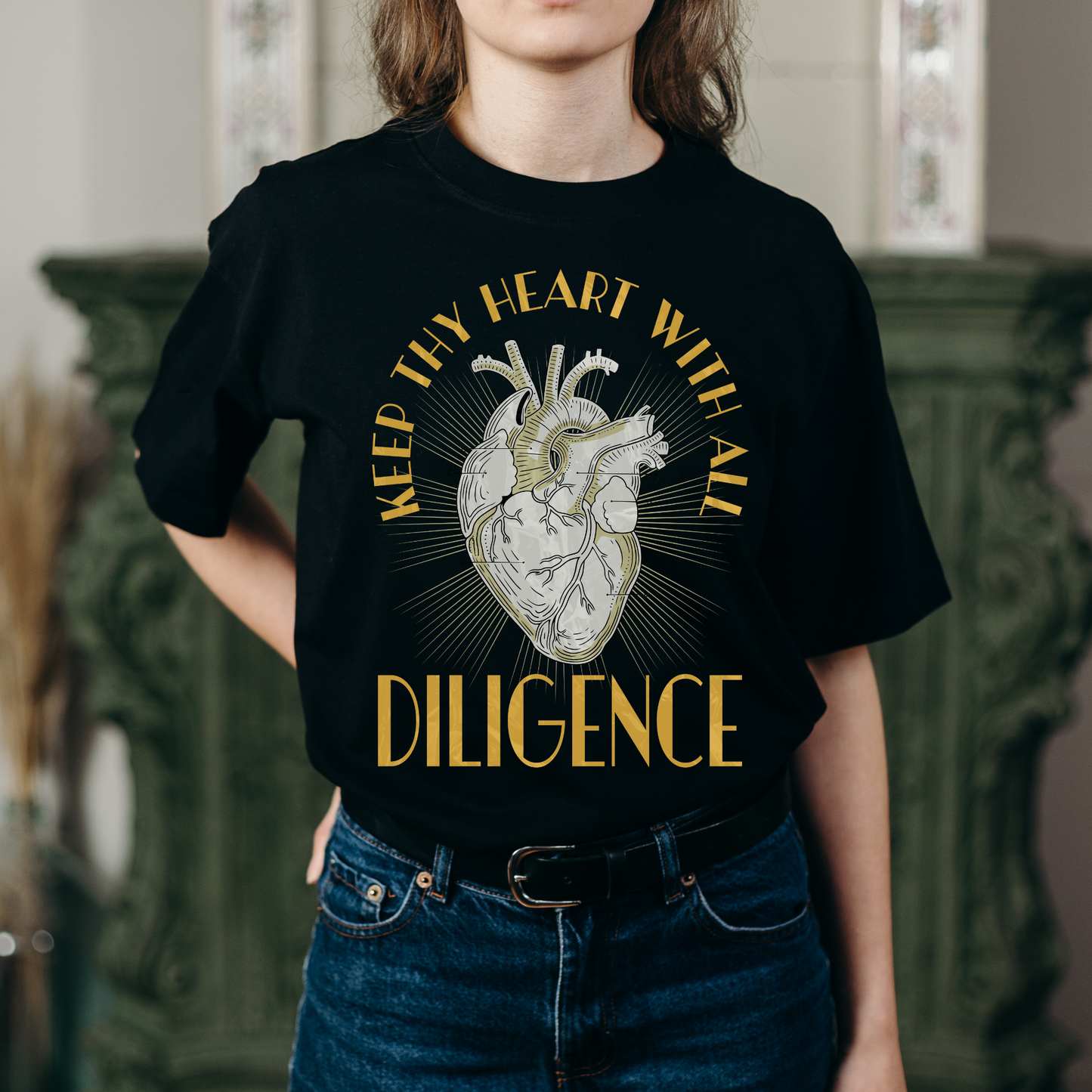 Unisex Trendy Christian T-Shirt Graphic Tee, Keep Thy Heart With All Diligence