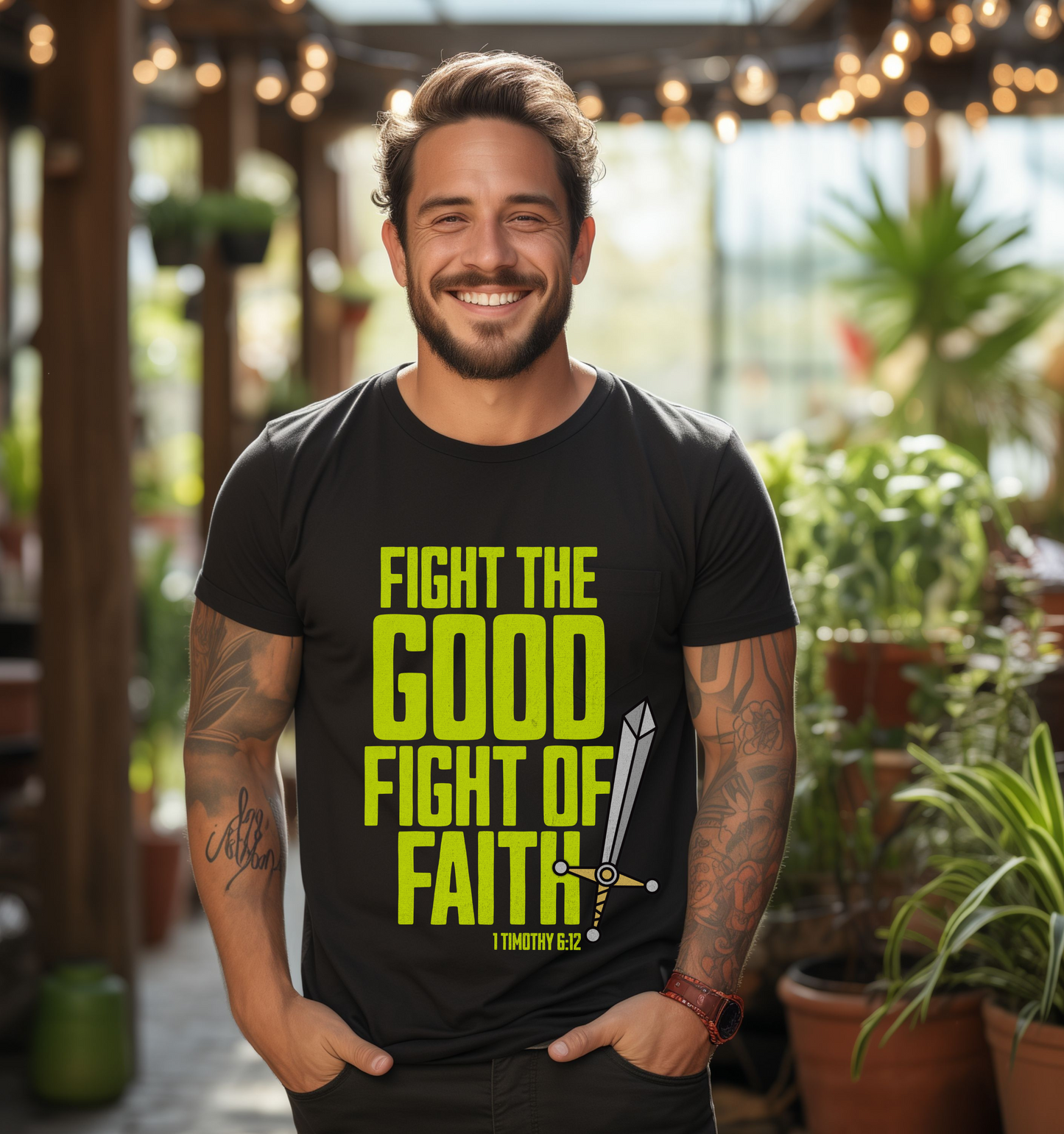 Christian Streetwear, Fight The Good Fight Of Faith, Faith T-Shirt, Bible Verse Shirt