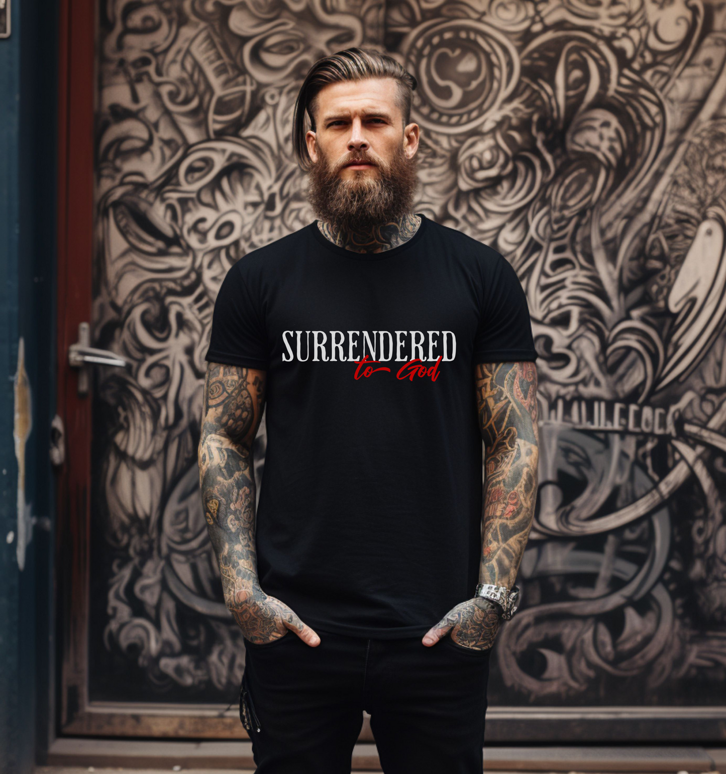 Unisex Christian Graphic Tee, Christian Streetwear, Surrendered To God, Modern Christian Apparel