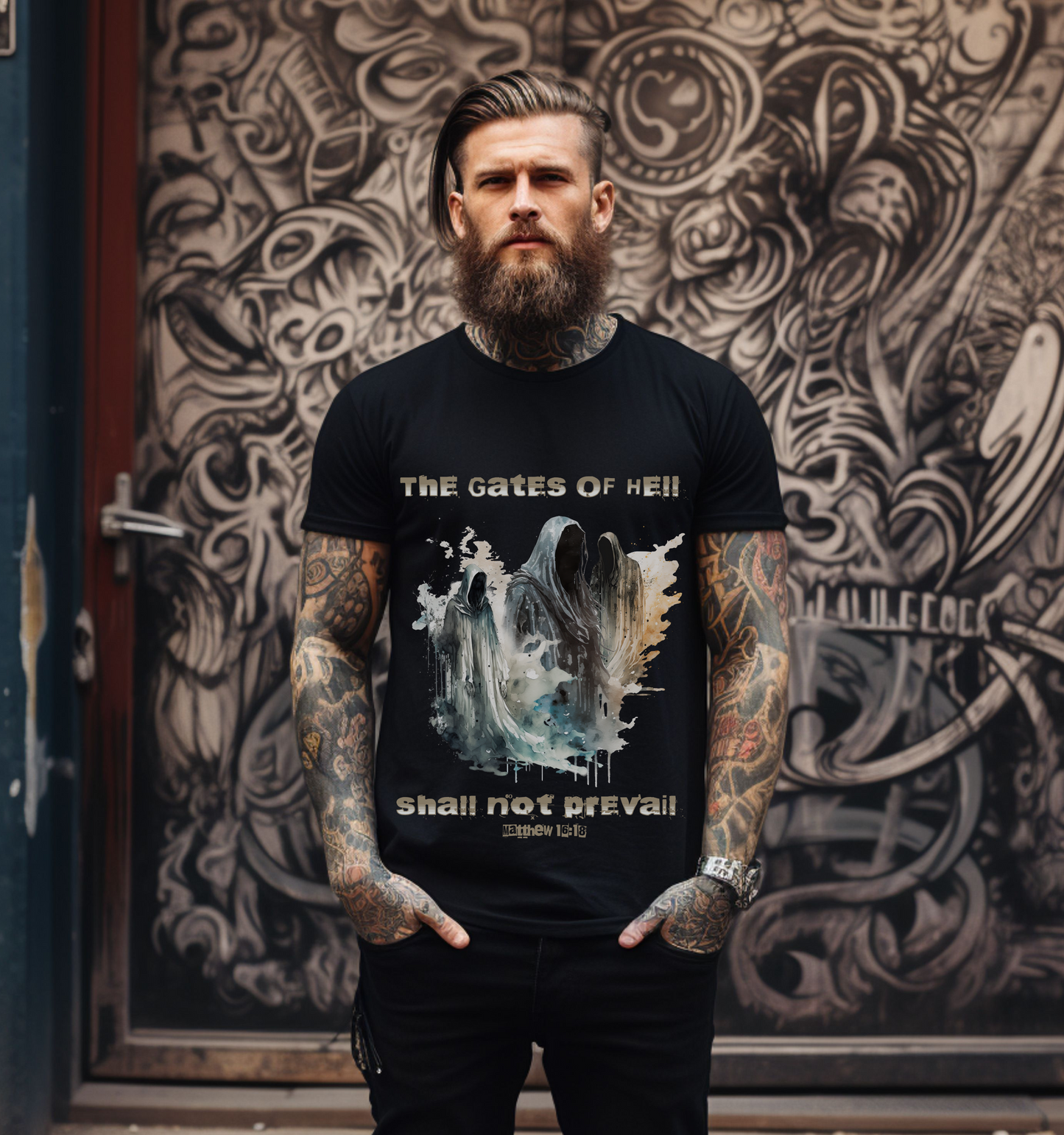 Men's Christian Streetwear, Gates Of Hell Shall Not Prevail, Christian Graphic T-Shirt